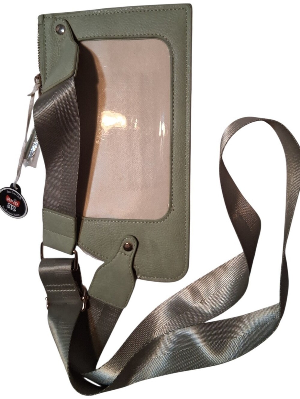 Save The Girls Sage Green RFID Touch Screen Phone Crossbody Purse Wallet